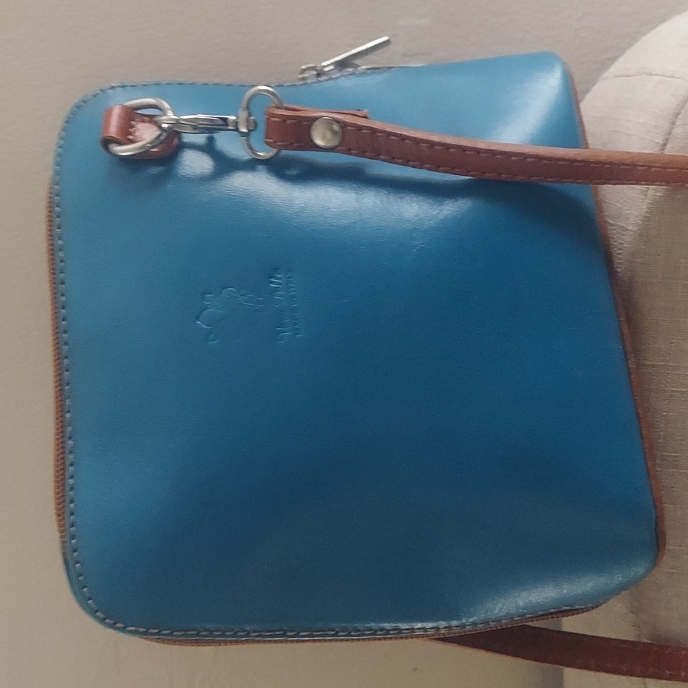 VERA PELLA Italian Leather Blue Mini Cross Body Bag Purse